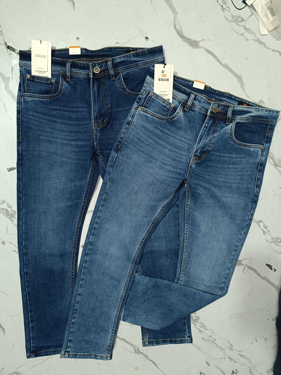 Slim Fit Stretch Blue Jeans for Men